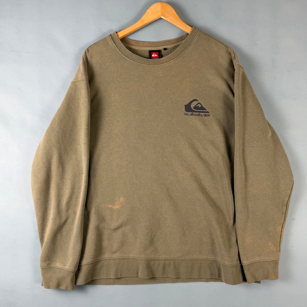 Vintage Y2K Quiksilver Men's XL Olive Green Crewneck Sweatshirt Surf Skate Logo